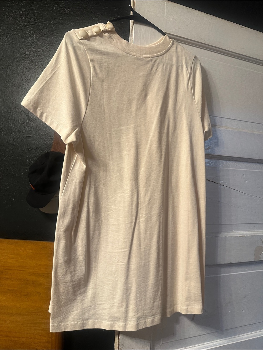 Sezane Cream Mini Dress with Shoulder Buttons